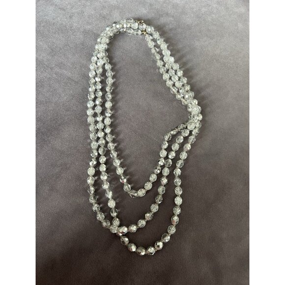 VTG Elegant Long Double-Strand Clear Crystal Bead Necklace - Picture 6 of 9